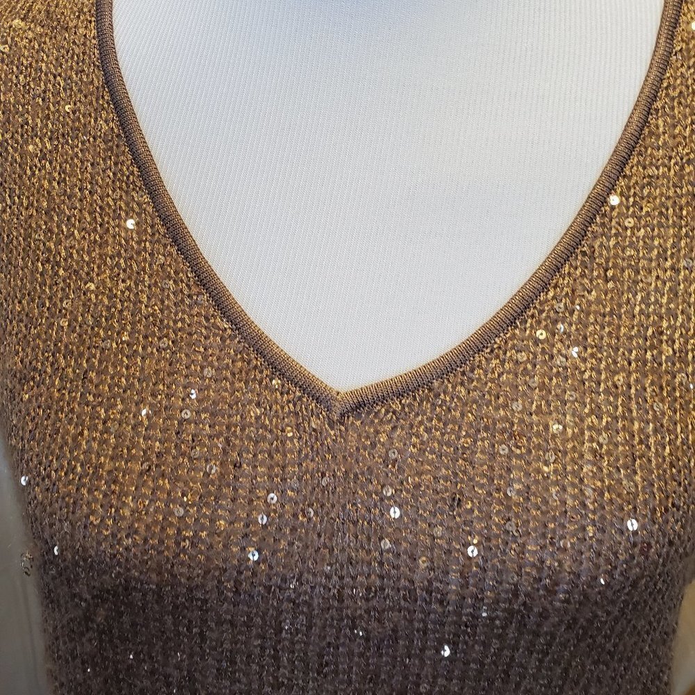 I Jeans by Buffalo Sequin Neutral V-Neck Sweater SZ SM - Picture 2 of 9
